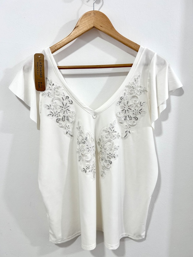 Remera Bianca bordada Natural